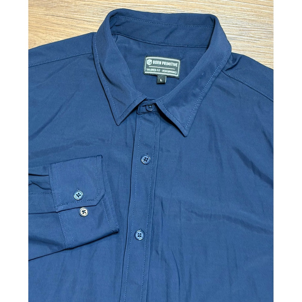 Born Primitive Tailored Fit Performance Shirt Mens Navy Blue Long Sleeve Sz L
